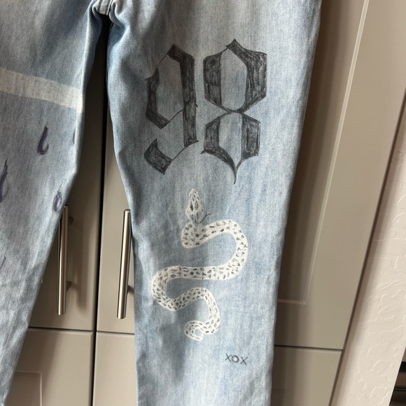 Unif Custon Hand Painted Reworked Straight Leg Acid Washed Jeans 27 Small Doodle - Picture 8 of 13